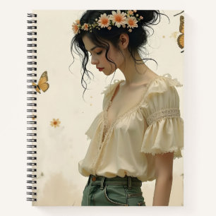 Ethereal Meisje met Vlinders in de Natuur Notitieboek