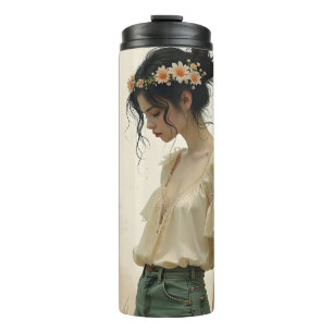 Ethereal Meisje met Vlinders in de Natuur Thermosbeker