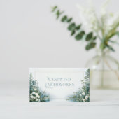 Ethereal Misty Forest Lake White Floral Gold Frame Visitekaartje (Staand voorkant)