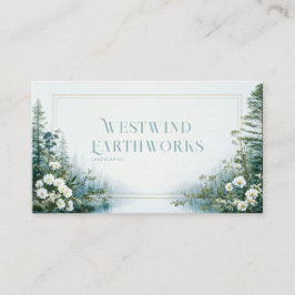 Ethereal Misty Forest Lake White Floral Gold Frame Visitekaartje