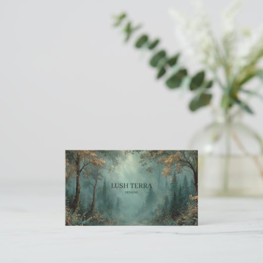 Ethereal Misty Forest Path Teal Gold Rustic Visitekaartje (Staand voorkant)