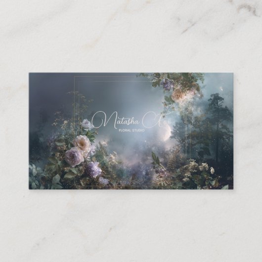 Ethereal Misty Forest Rose Floral Gold Frame Visitekaartje (Voorkant)