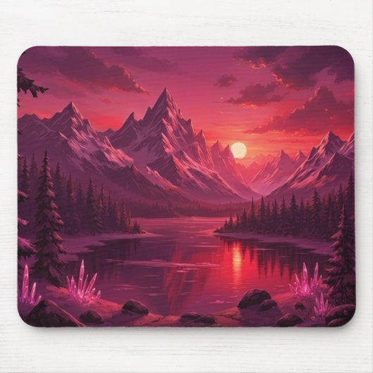 Ethereal Mountain Sunset Mouse Pad - Pink Crystal  Muismat (Voorkant)