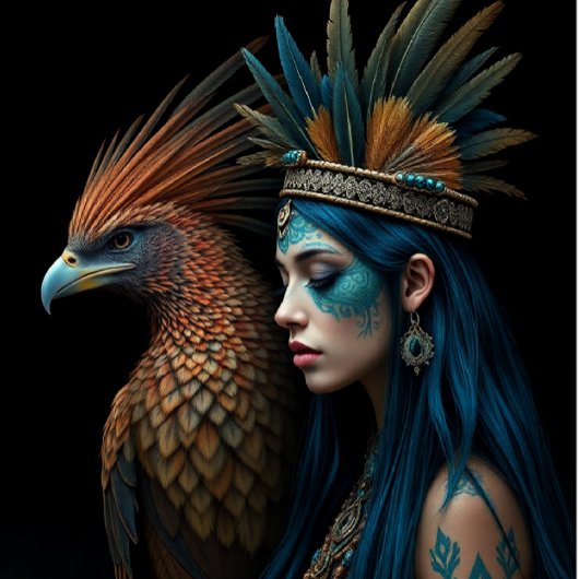 Ethereal Native girl with pretty bird Tissuepapier