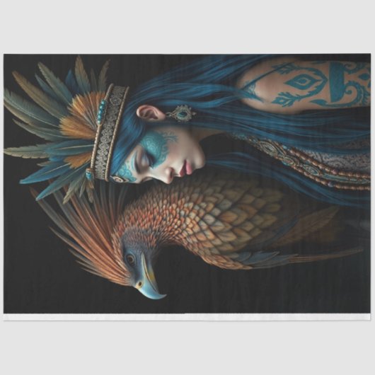 Ethereal Native girl with pretty bird Tissuepapier (Voorkant)