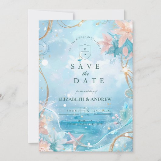 Ethereal Ocean Light Wedding Save The Date (Voorkant)