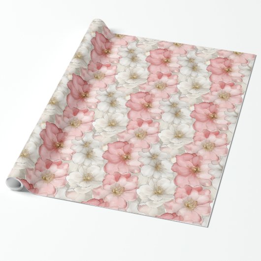 Ethereal pastel pink and gold floral gift wrap cadeaupapier (Uitgerold)