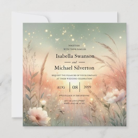 Ethereal Pastel Wildflower Field Wedding Kaart (Voorkant)