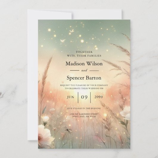 Ethereal Pastel Wildflower Field Wedding Kaart (Voorkant)