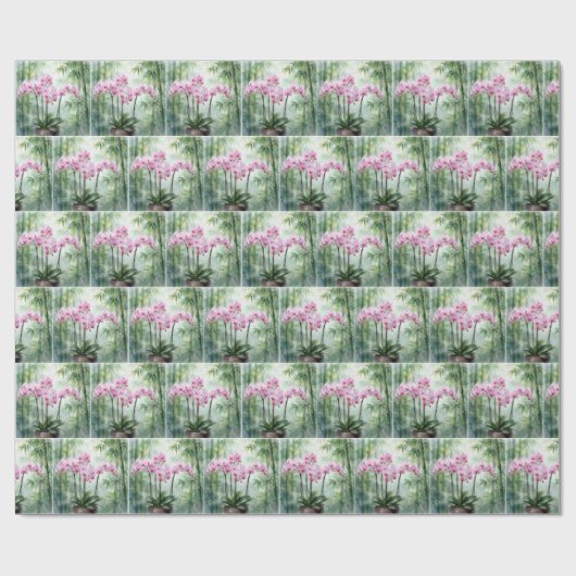 Ethereal Pink Orchids and Bamboo Cadeaupapier (Vlak)