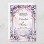 Ethereal Pink Rose Column Wedding Invitation Kaart (Voorkant / Achterkant)