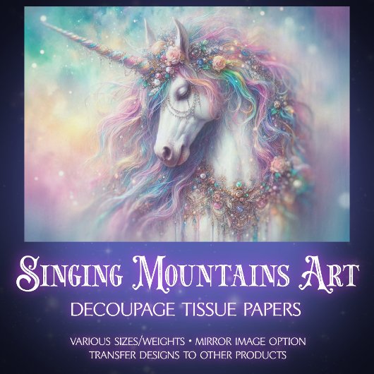 Ethereal Rainbow Unicorn Portrait Decoupage  Tissuepapier