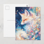 Ethereal Red Fox in Blue Floral Night Briefkaart (Voorkant / Achterkant)