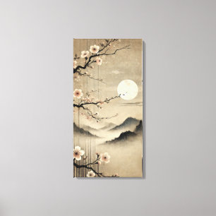 Ethereal Sakura Moon - Wabi-Sabi Japanse Kunst  Canvas Afdruk