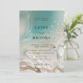 Ethereal Shoreline Minimalist Beach Wedding Kaart (Staand voorkant)