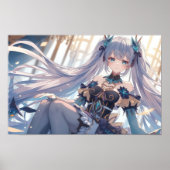 Ethereal Silver-Haired Anime Princess Fantasy Illu Poster (Voorkant)