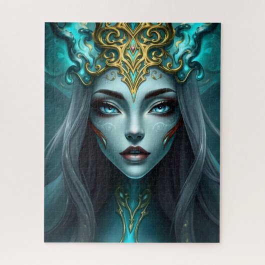 Ethereal Silver-Haired Goddess in Golden Filigree  Legpuzzel (Verticaal)