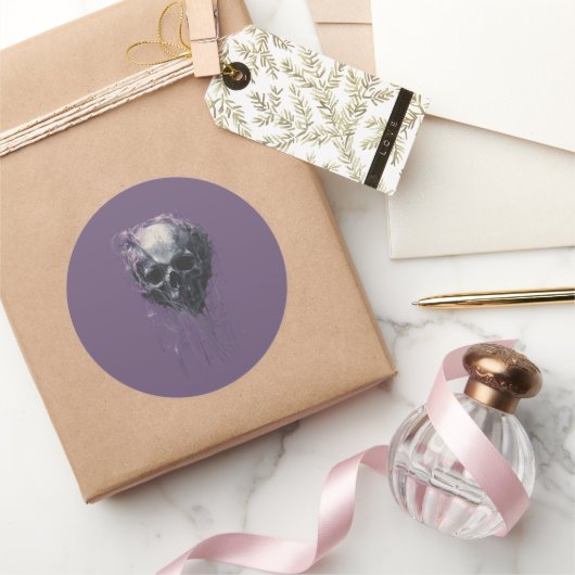 Ethereal Skull Abstract Grunge Dark Art Ronde Sticker (Geschenken)