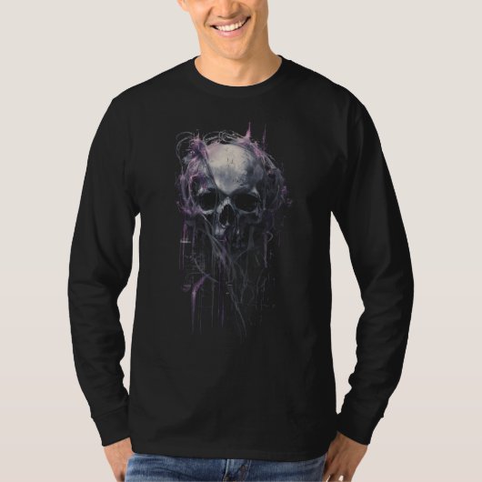 Ethereal Skull Abstract Grunge Dark Long Sleeve T-shirt (Voorkant)