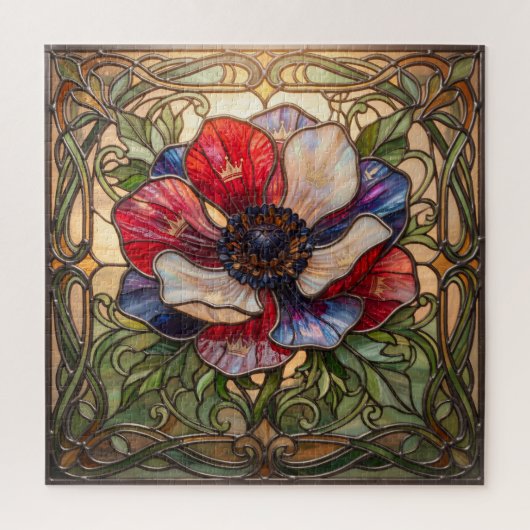 Ethereal Stained Glass Anemone Flower Puzzle Legpuzzel (Verticaal)