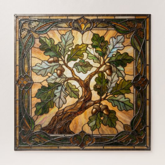 Ethereal Stained Glass Oak Branch Puzzle Legpuzzel (Verticaal)
