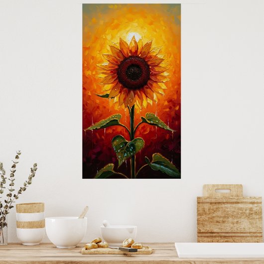 Ethereal Sunset Sunflower Expressionist Poster (Keuken)