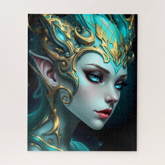 Ethereal Teal Elf Goddess with Golden Tiara Legpuzzel (Verticaal)