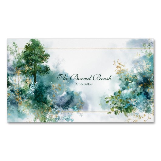 Ethereal Teal Forest Gold Sparkle Magnetisch Visitekaartje (Voorkant)