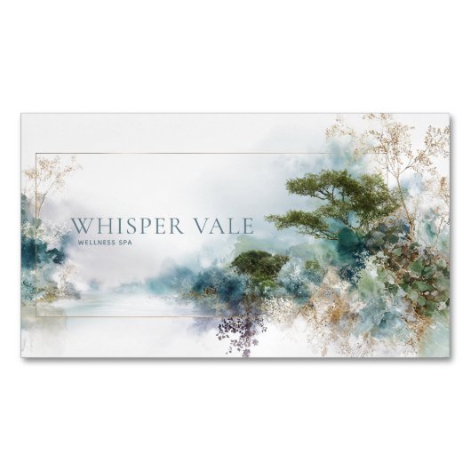 Ethereal Teal Gold Watercolor Landscape Magnetisch Visitekaartje (Voorkant)