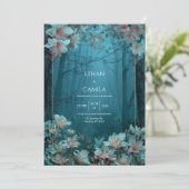 Ethereal Twilight Teal Floral Gold Frame Forest Kaart (Staand voorkant)