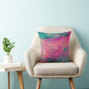 “Ethereal Vellum” – Roze Teal Blauwe Abstracte Kussen