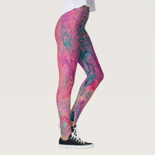 “Ethereal Vellum” – Roze Teal Blauwe Abstracte    Leggings (Rechts)