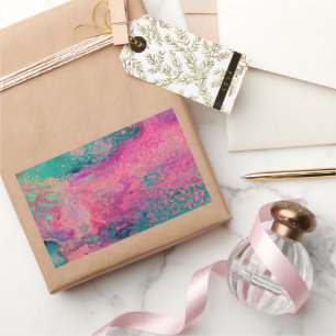 “Ethereal Vellum” – Roze Teal Blauwe Abstracte Rechthoekige Sticker