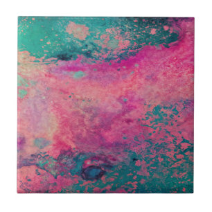 “Ethereal Vellum” – Roze Teal Blauwe Abstracte    Tegeltje