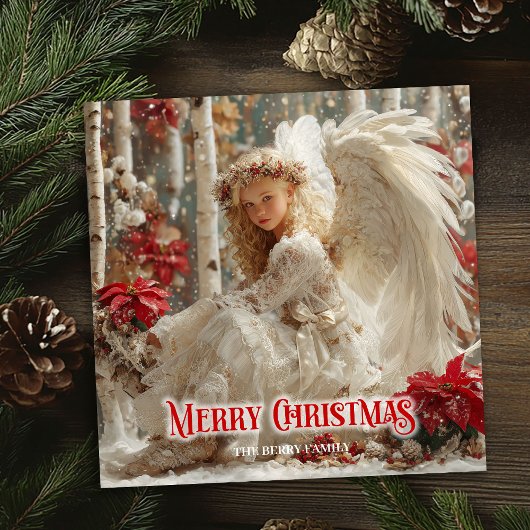 Ethereal vintage angel red white gold fairy card feestdagenkaart