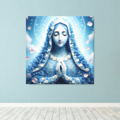 Ethereal Virgin Mary Blue Rose Portrait Canvas Afdruk (Insitu (Houten vloer))