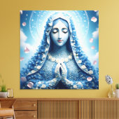 Ethereal Virgin Mary Blue Rose Portrait Canvas Afdruk (Insitu (Woonkamer))