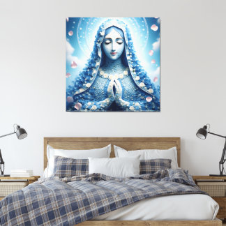 Ethereal Virgin Mary Blue Rose Portrait Canvas Afdruk
