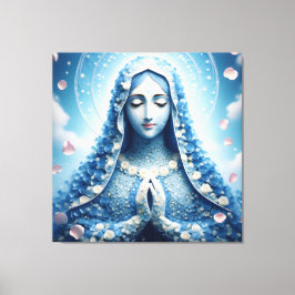 Ethereal Virgin Mary Blue Rose Portrait Canvas Afdruk