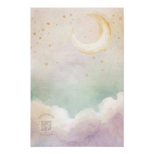 Ethereal Watercolor Moon & Cloud Nursery Wall Art Perfect Poster (Voorkant)