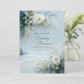 Ethereal White Floral Coastal Winter Beach Wedding Kaart (Staand voorkant)