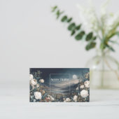 Ethereal White Rose Floral and Full Moon Night  Visitekaartje (Staand voorkant)