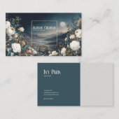 Ethereal White Rose Floral and Full Moon Night  Visitekaartje (Voorkant / Achterkant)