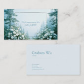 Ethereal White Rose Floral and Misty Pine Forest Visitekaartje (Voorkant / Achterkant)