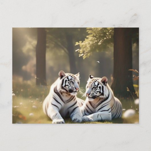 Ethereal White Tigers – Woodland Postcard Briefkaart (Voorkant)