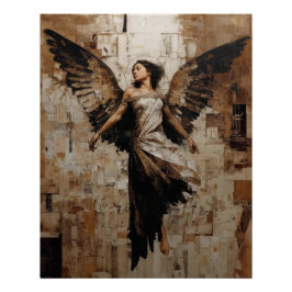 Ethereal Winged Angel Painting in Earth Tones Perfect Poster