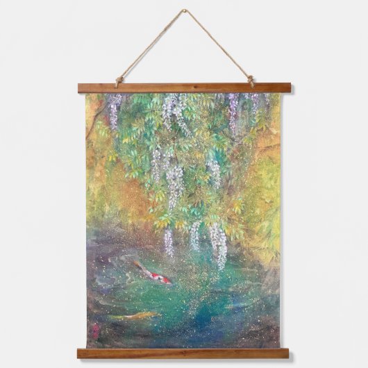 Ethereal Wisteria: The Koi's Golden Dream Hangend Wandkleed (Voorkant)