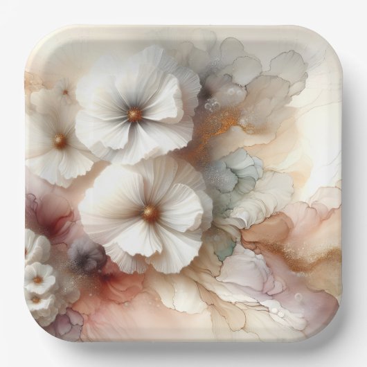 Ethereale Abstracte Bloemige Kosmos Papieren Bordje (Voorkant)