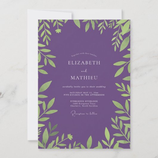 Ethereale Amethist Blad Bruiloft Kaart (Voorkant)