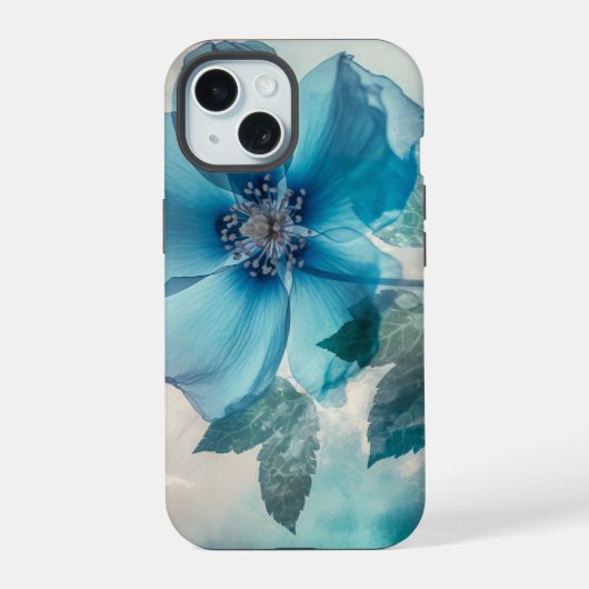 Ethereale Blauwe Bloem iPhone 15 Case (Achterkant)